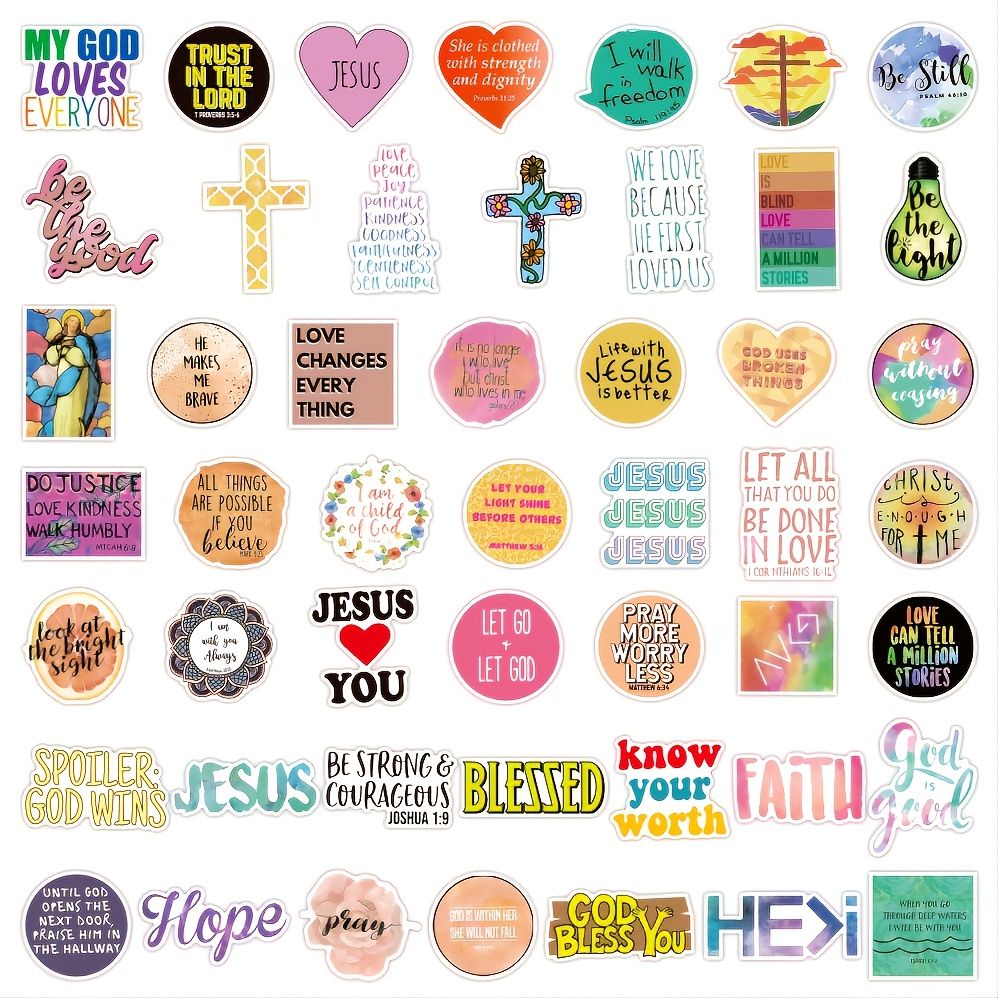 50pcs Bible Stickers Jesus Decals For Notebook Water Bottle Luggage 1