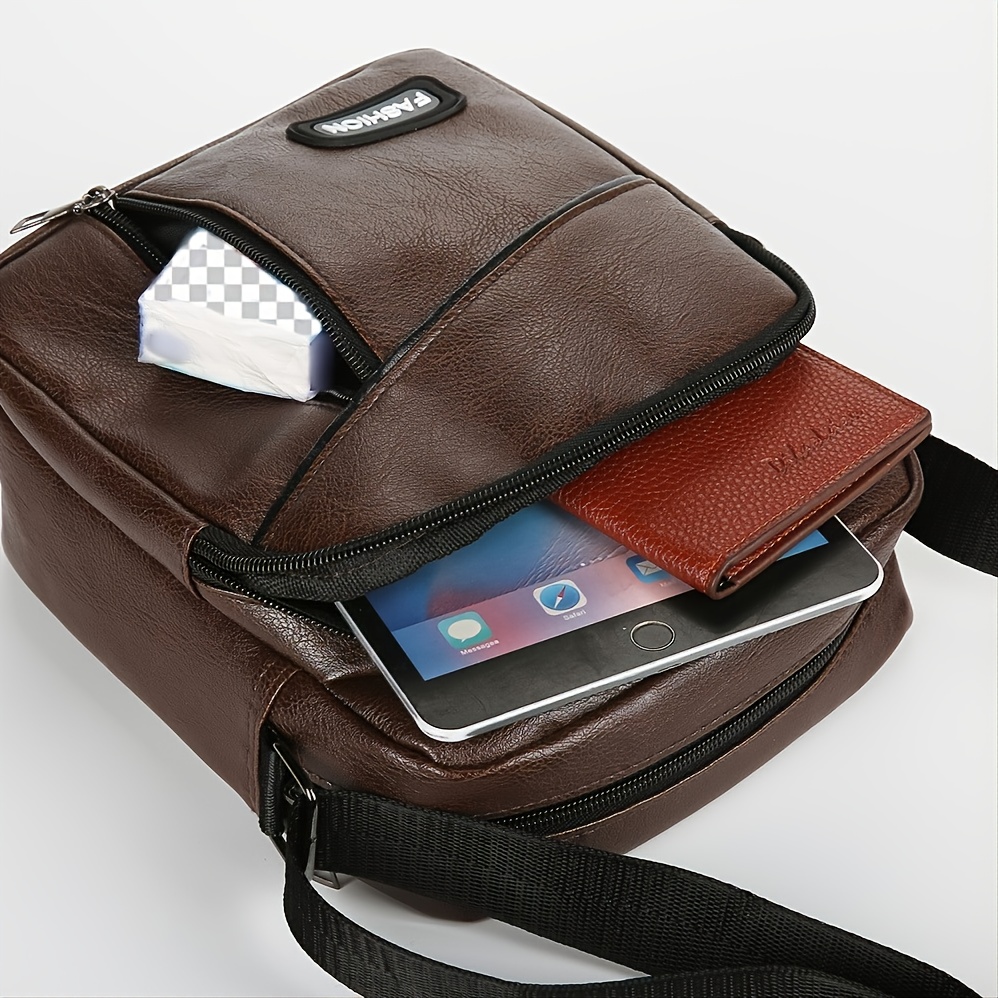 Men's PU Leather Shoulder Bag Business Casual Large Capacity Backpack