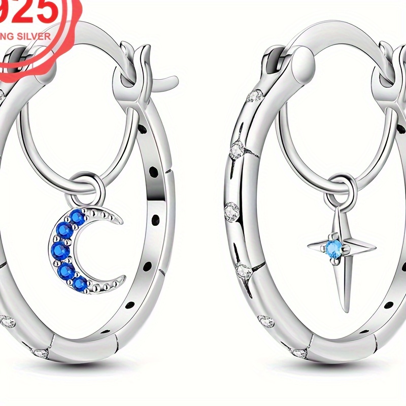 

1 Pair, Sterling Silver S925, 3.81g Hypoallergenic Asymmetric Star And Moon Earrings, Elegant & Sexy Inner Side Design, Gift For Her