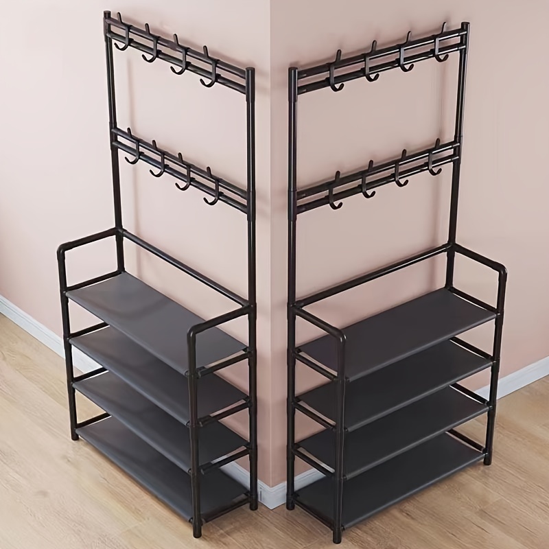 Multi layer Metal Shoe Rack With Detachable Hooks Versatile - Temu