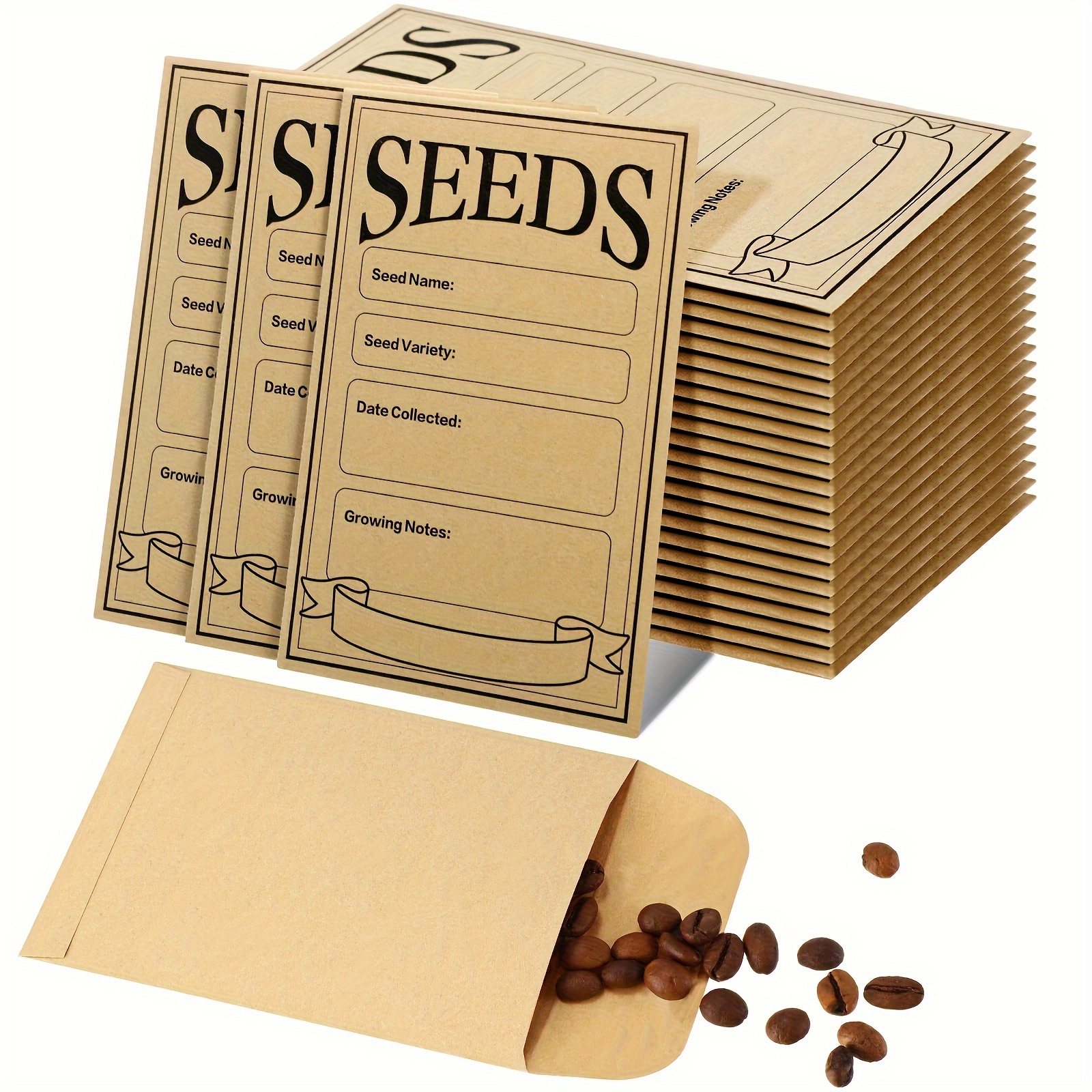 25 Brown Kraft Paper Seed Packets Cord Clasp Envelopes