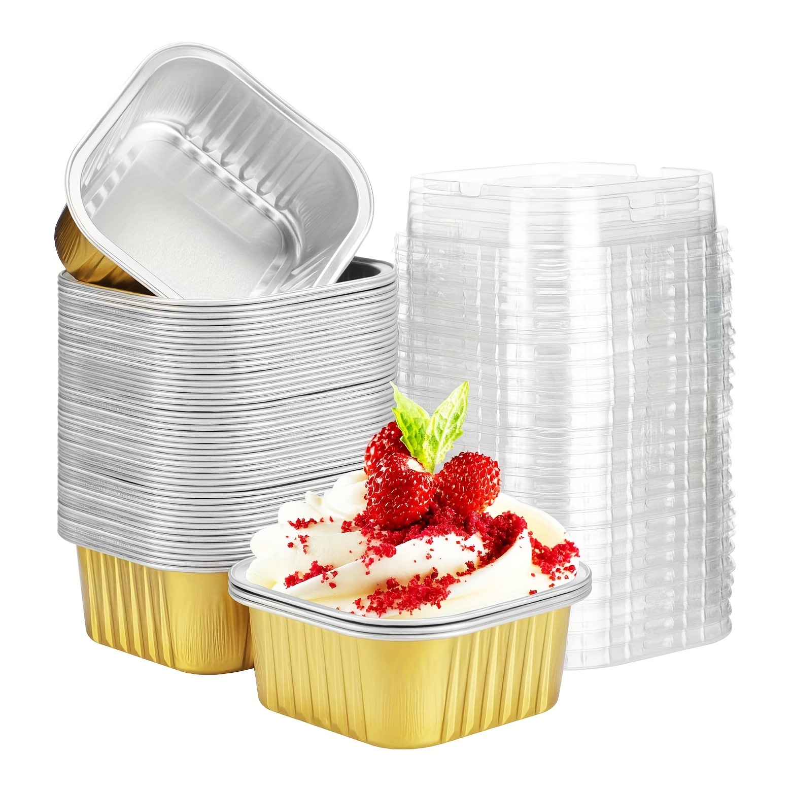 150Pcs Mini Loaf Pans with Lids Spoons 200ml Non-Stick Aluminum