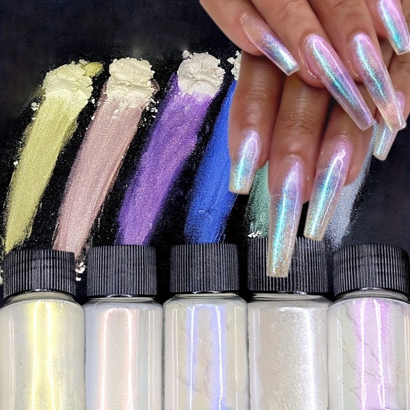 5 Bottl Chrome Nails Mermaid Powder Symphony - Temu