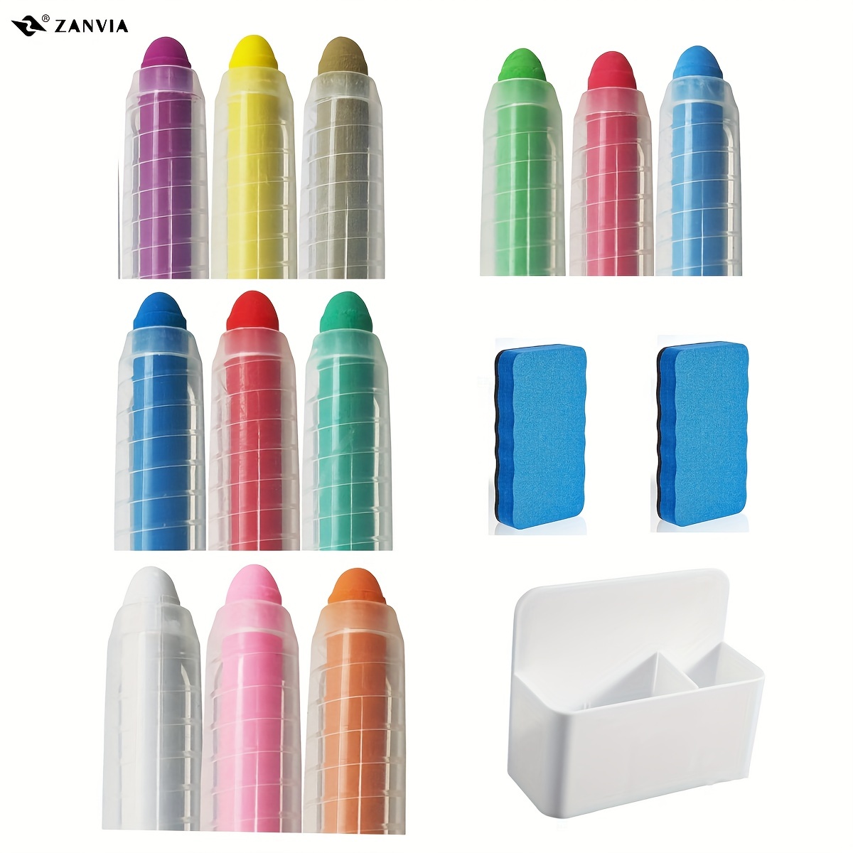 Dustless Chalk Non-toxic Colored Chalk 1.0mm Tip Art Tool，12PCS Colored  Chalk With Holder for Whiteboard Blackboard Kids Children Drawing Writing 