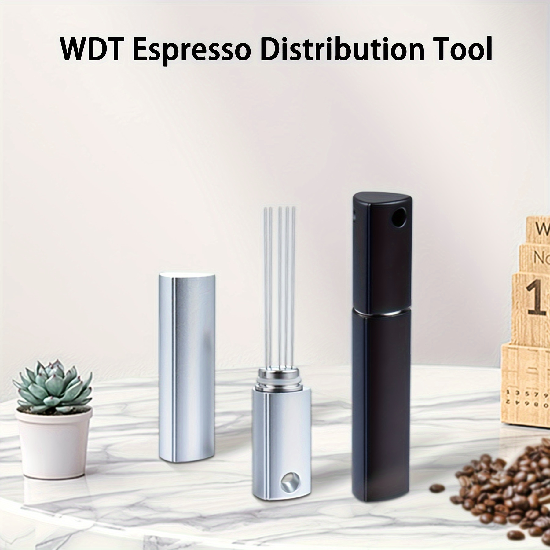 WDT Espresso Distribution Tool, Espresso Coffee Stirrer,0.4mm 6 Needles Espresso  Stirrer for Barista,Aluminum Handle and Stand,Replaceable Needles(Silver) 
