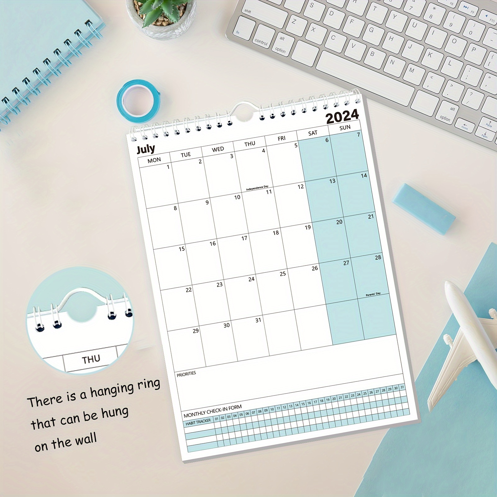 Mini calendrier de bureau 2024, petit calendrier mensuel de bureau de  janvier 2024 à décembre 2024, calendrier 2024 portable à rabat pour la  maison