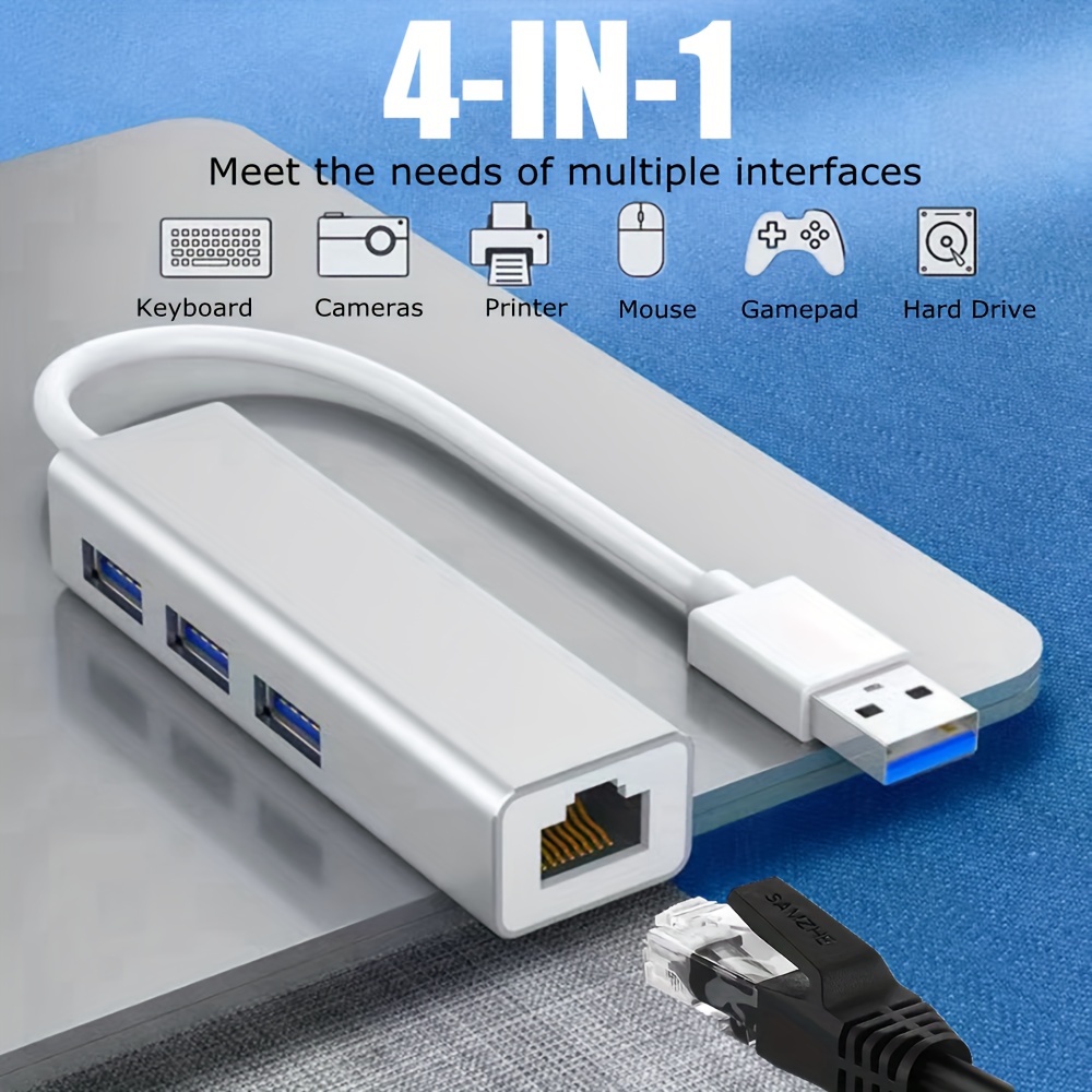 Hub USB 3.0 Ethernet con adaptador USB C, 3 puertos USB 3.0 Splitter  Gigabit Ethernet Hub + USB C HUB Network RJ45 1000Mbps USB Extensor USB