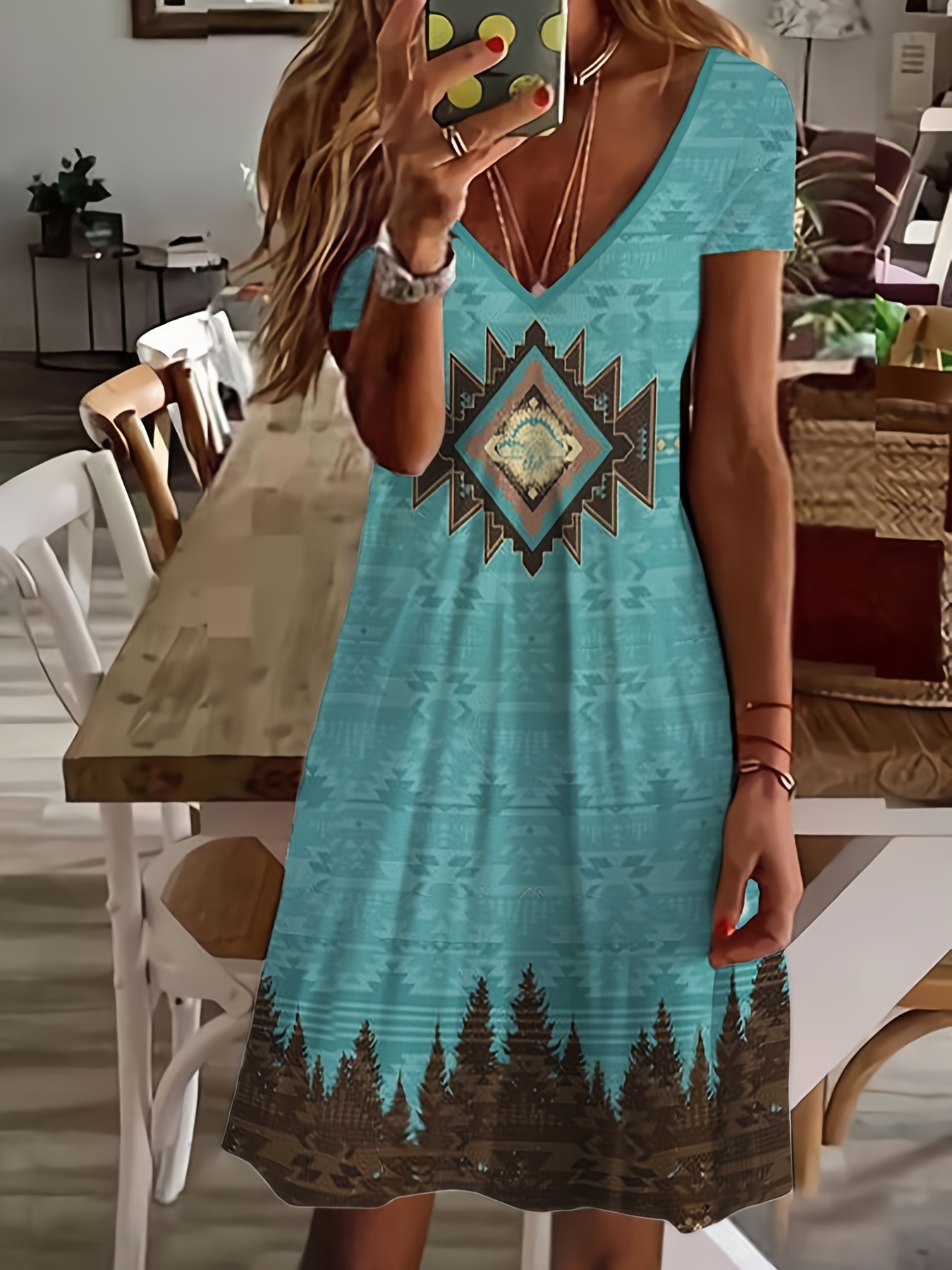  SEANATIVE Vintage Dress for Teen Girls Aztec Tribal Print  Casual Round Neck Dress Knee Length Midi Sundress for 3-14 T : Clothing,  Shoes & Jewelry