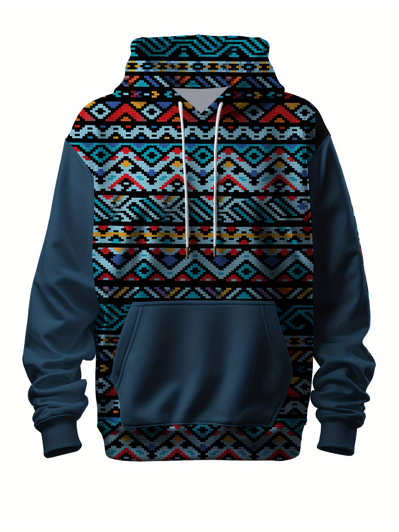 Men's Hooded Sweatshirt Tribal Aztec Printed Oversized Long Sleeve Pullover  Sweatshirt Color Block Vintage Graphic Hoodies Tops