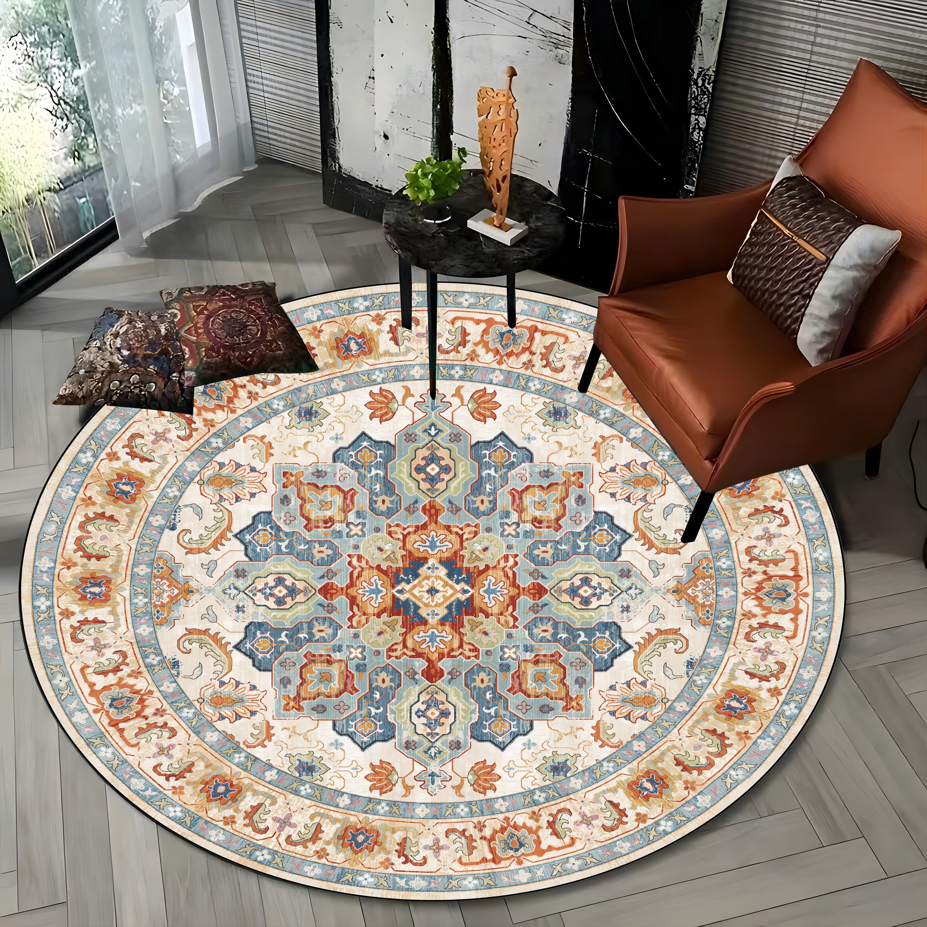 Modern Round Rug African American Girl Playing Guitar, Music Notation Super  Soft Cozy Rug for Flooring Home Bedroom Living Dining Room 40 Inch