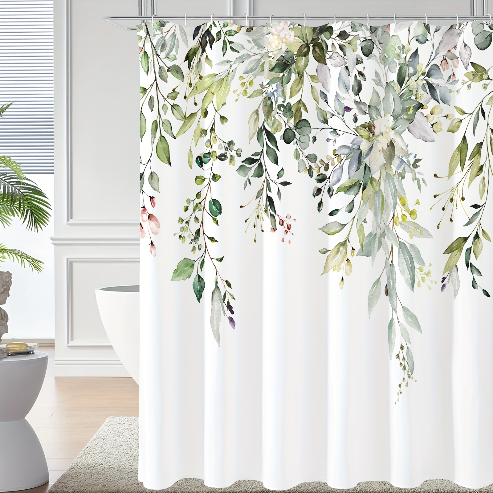 Floral Shower Curtain, Flower Fabric Bathroom Curtains Set With Hooks  Blossom Bathroom Decor Polyester Machine Washable Decorative Modern Light  Blue