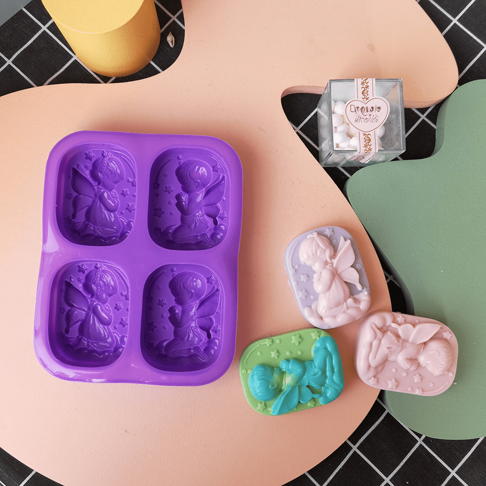  2Pcs Angels Silicone Mold, 4 Cavities Silicone Soap Mold Soap  Molds Silicone Shapes Cute Molds for Soap Making Chocolate Baking