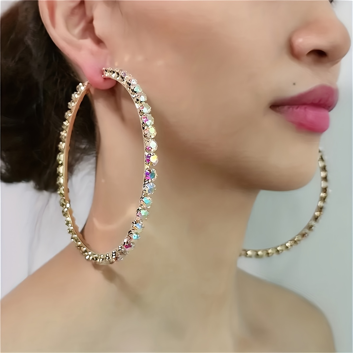 Imitation Pearl Rhinestone Letter Love Hoop Earrings Exaggerated C