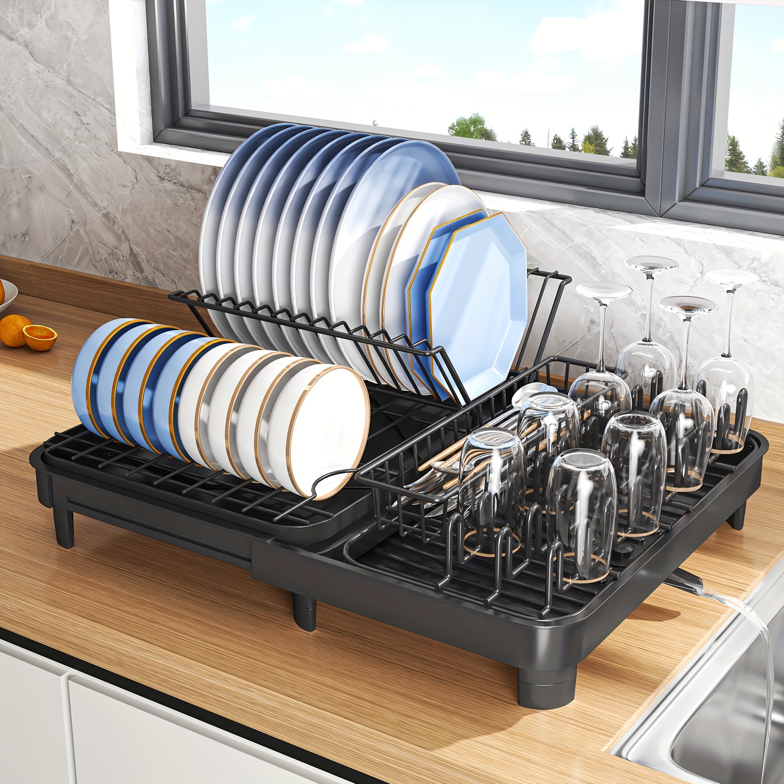 Escurridor de platos sobre el fregadero con tapa para colocar sobre el  fregadero, mantiene el fregadero de cocina organizado y ahorra espacio para