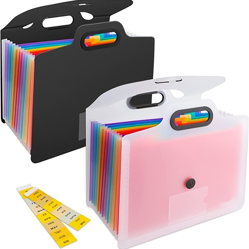 Carpeta organizadora de archivos expansible: 24 bolsillos tamaño A4,  carpeta de archivos de color con forro de arco iris de plástico, diseñada  para la