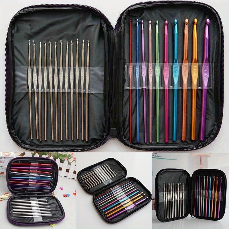 22Pcs 0.6mm-6.5mm Colorful TPR Soft Handle Aluminum Crochet Hooks Knitting  Needles Set Aluminium Crochet Yarn Knitting Needles 3