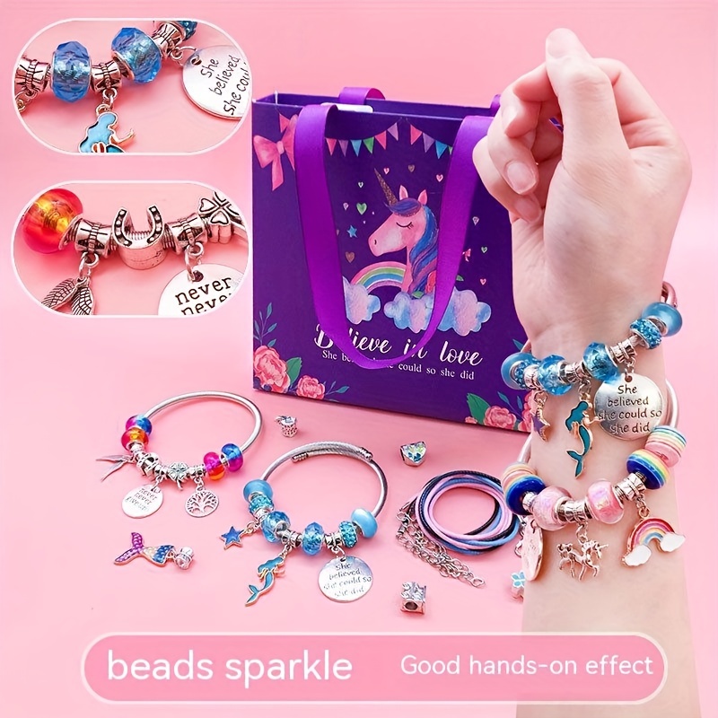 Juego De Pulseras De Cuentas De Arco Iris De Unicornio Para Niñas