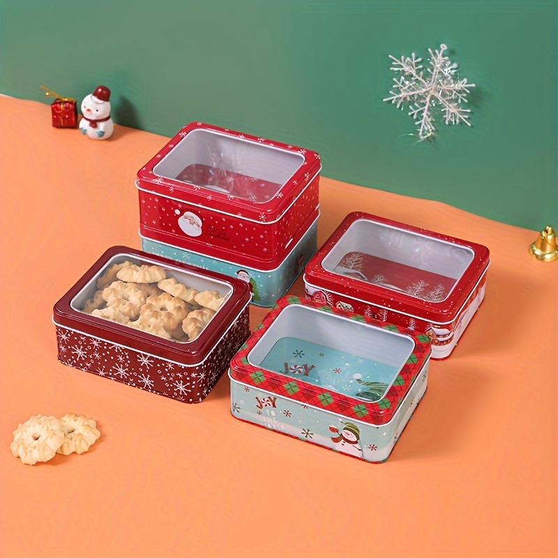 Gift Boutique Square Christmas Cookie Tins Nesting Boxes, Set Of 3 Designs  Holiday Containers Party Favor Supplies With Window Metal Lid Cover