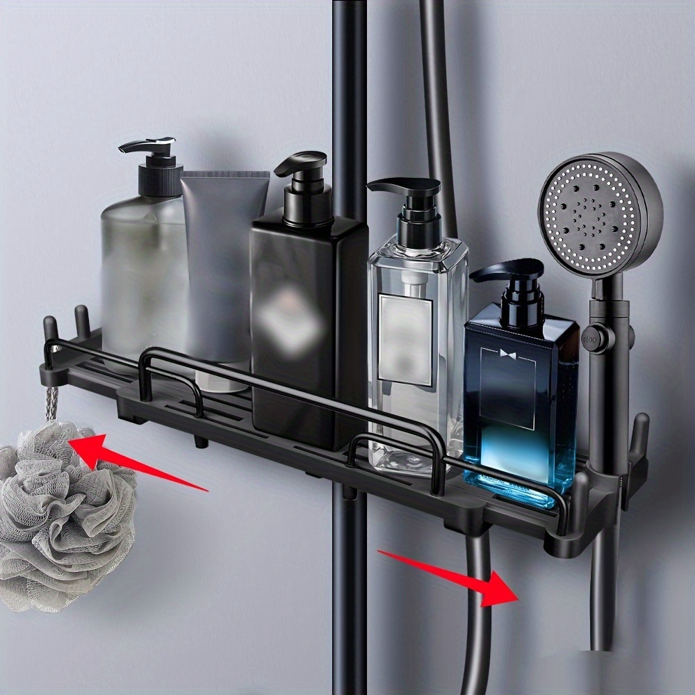 Portaduchas sin taladro, soporte de gel de ducha de baño de aluminio para  almacenamiento y organización del baño (2 niveles, negro)