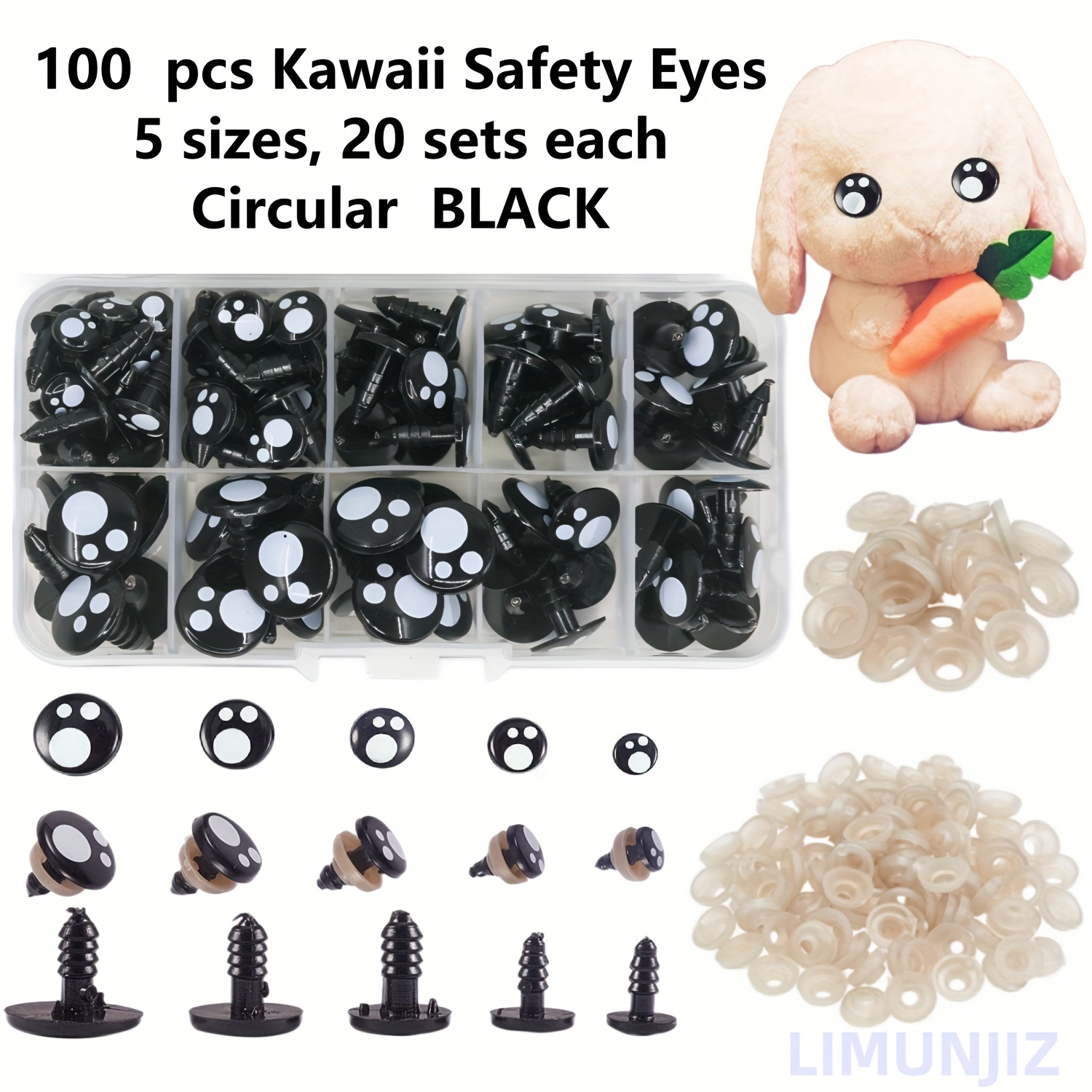 100 ojos grandes de seguridad para Amigurumi Ojos de animales rellenos con  purpurina, ojos de ganchillo de plástico para manualidades de títeres
