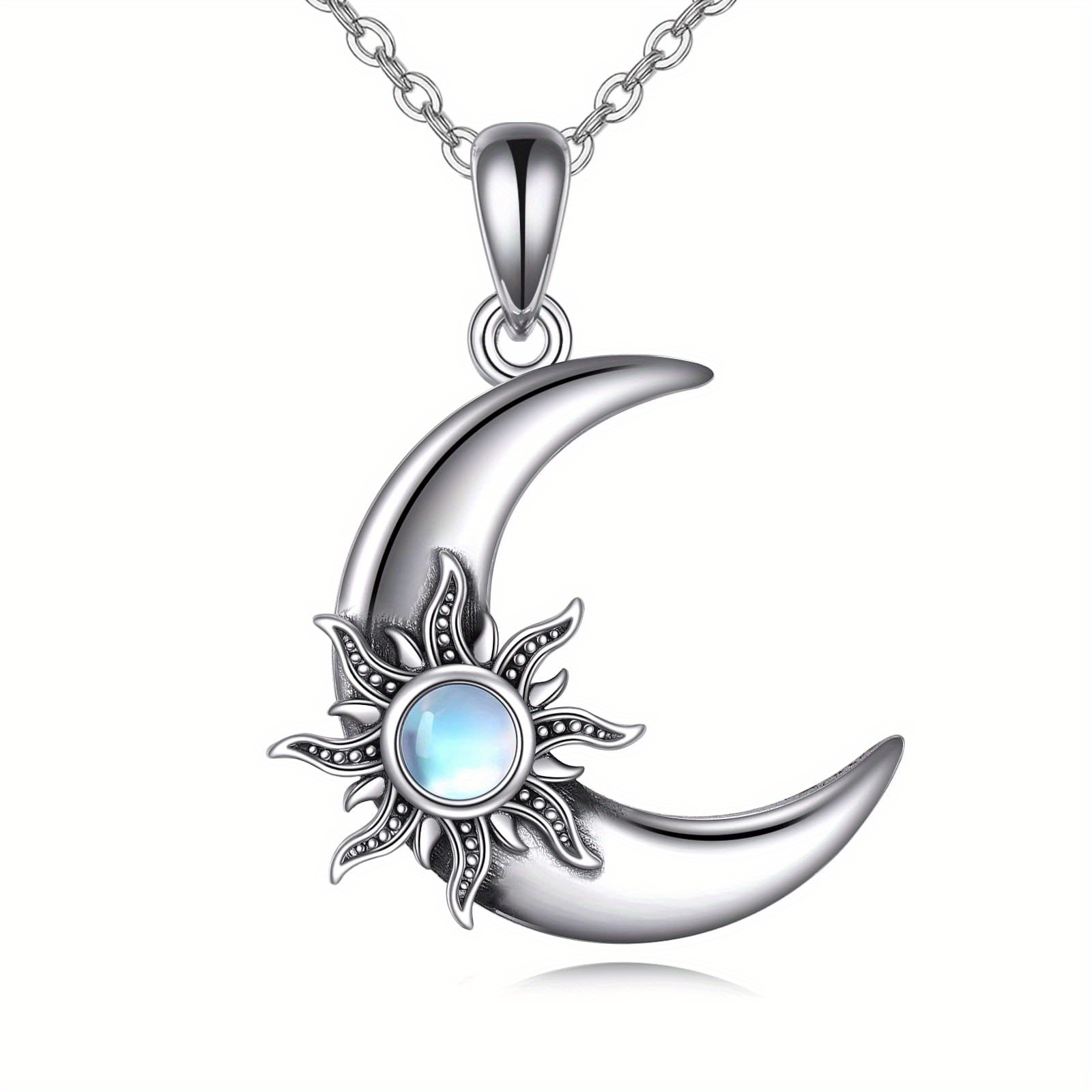 Women's 925 Sterling Silver Sun and Moon Pendant Necklace