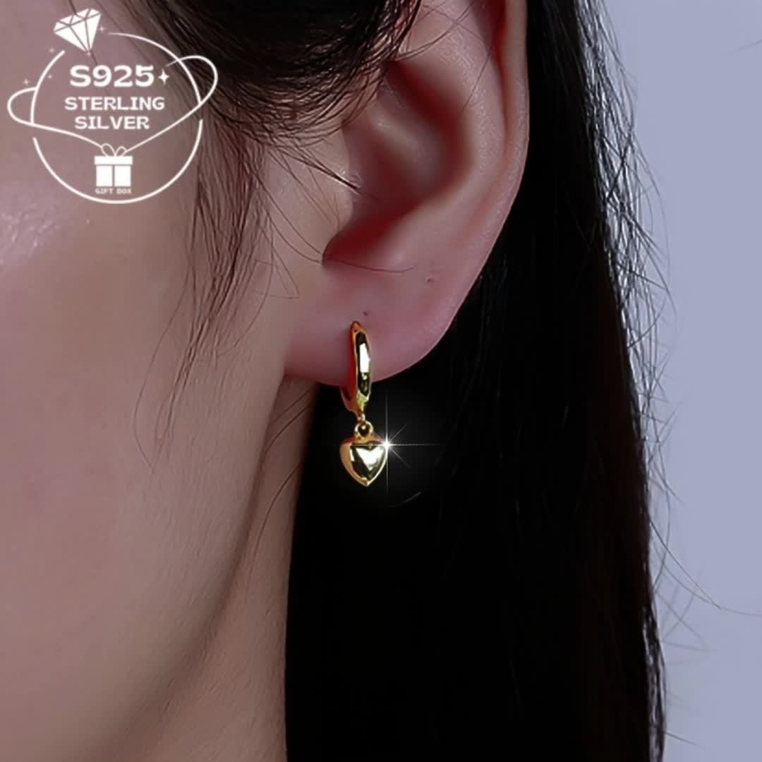 Women's 925 Silver Small Heart Shaped Stud Earrings, Versatile