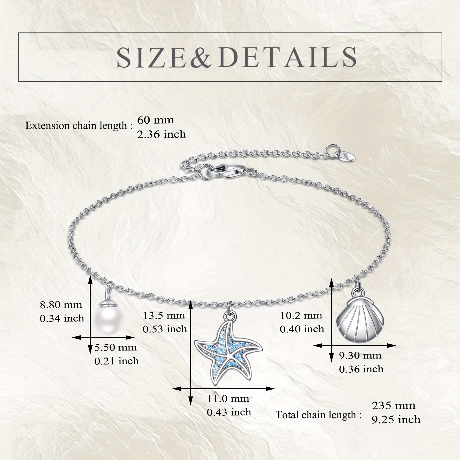 Starfish Bracelet 925 Sterling Silver Shell Bracelet Adjustable Length