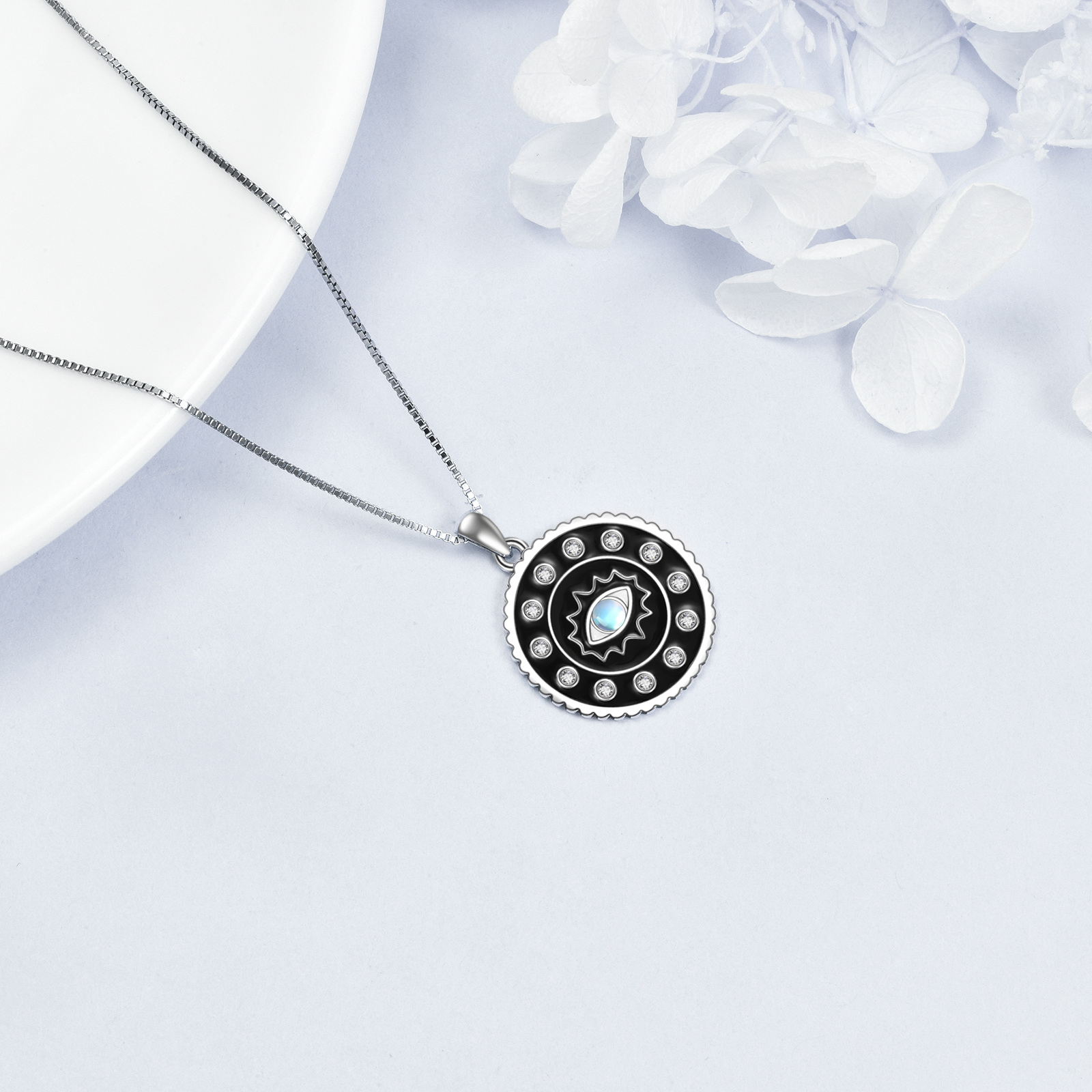 Women's 925 Sterling Silver Evil Eye Moonstone Necklace, Daily Wear