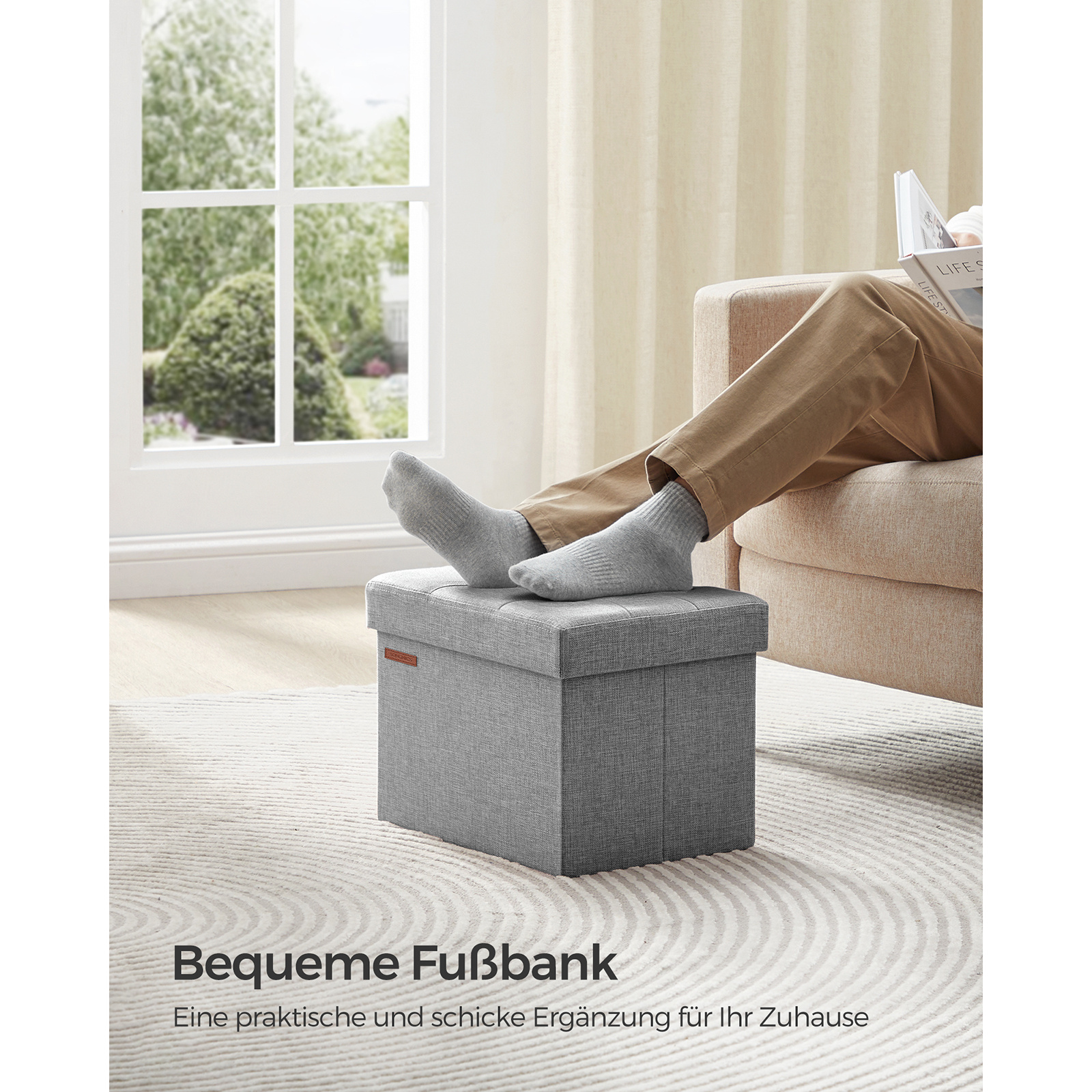 E-shop Hocker mit Stauraum, kleine Klapptribüne, 31 x 41 cm Fußhocker, Aufbewahrungsbox, belastbar bis 130 kg, für Wohnzimmer, Schlafzimmer, Wohnheim