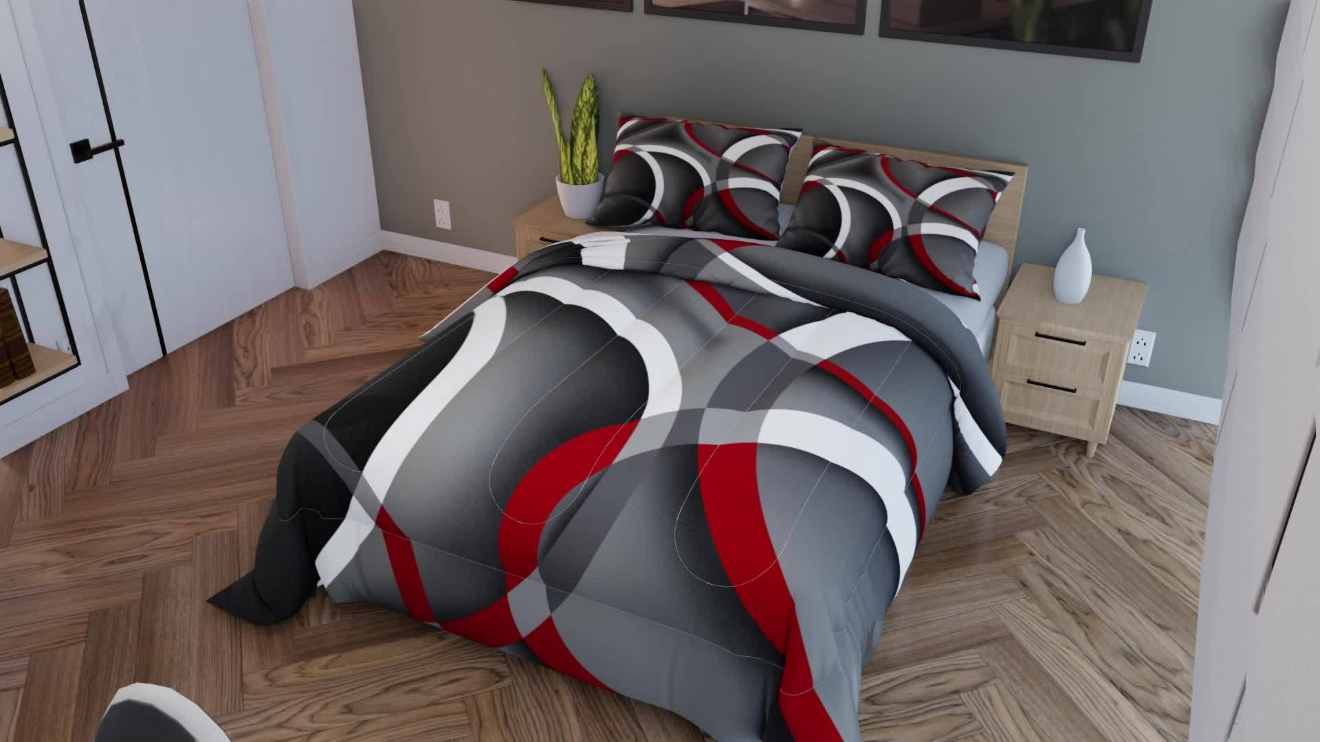 stripe comforter set gray black red swirls room decor - Temu, image size:1920x1080