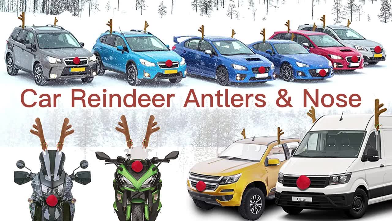 Christmas Car Reindeer Antlers Red Nose Decoration Set - Temu