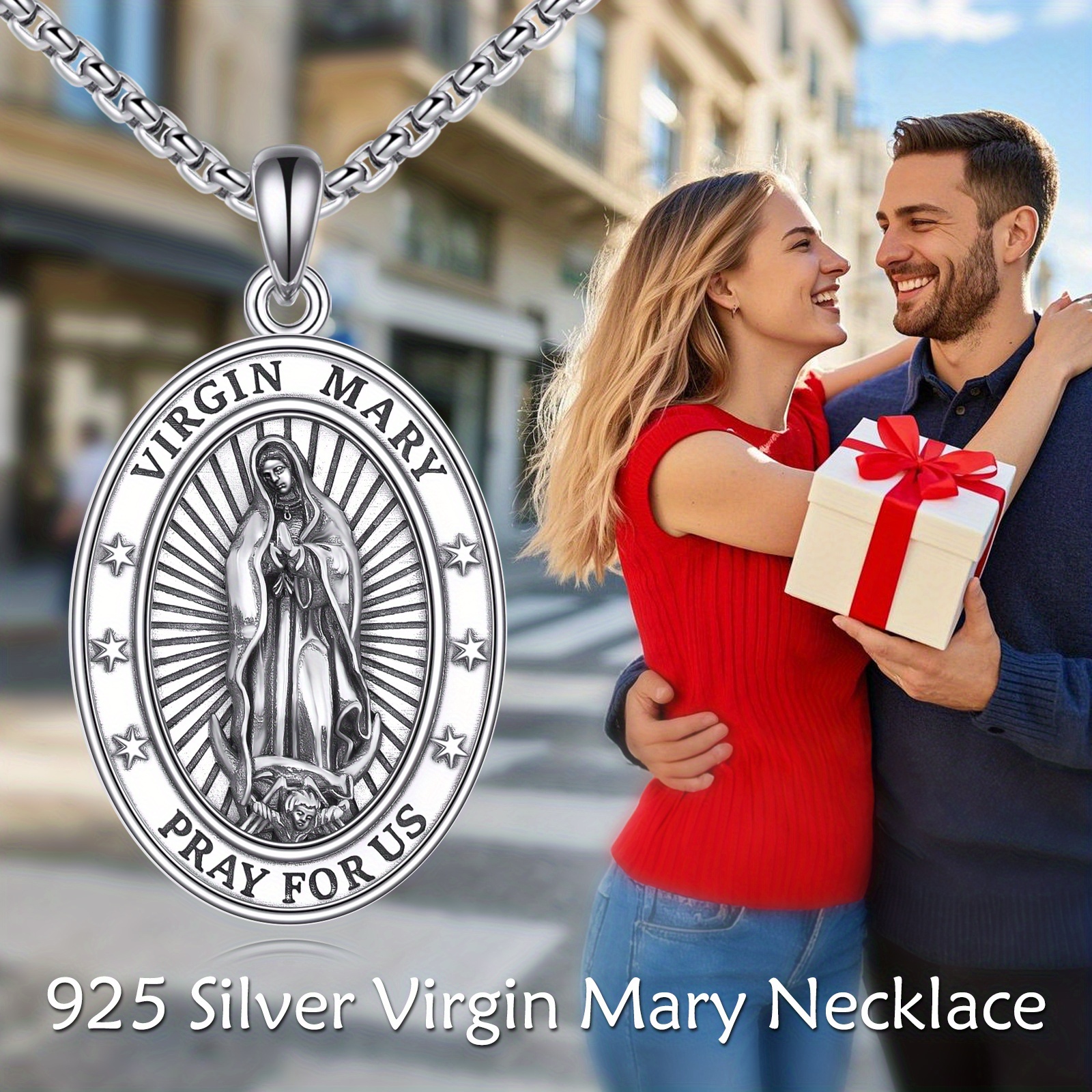 925 Sterling Silver Virgen De Guadalupe Pendant Necklace, Religious Gift