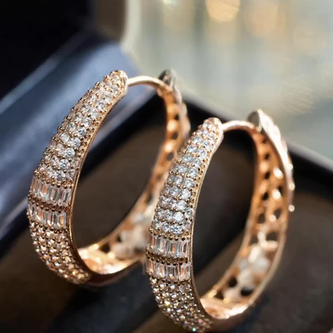 Fashion Micro-Pave Cubic Zirconia Hoop Earrings