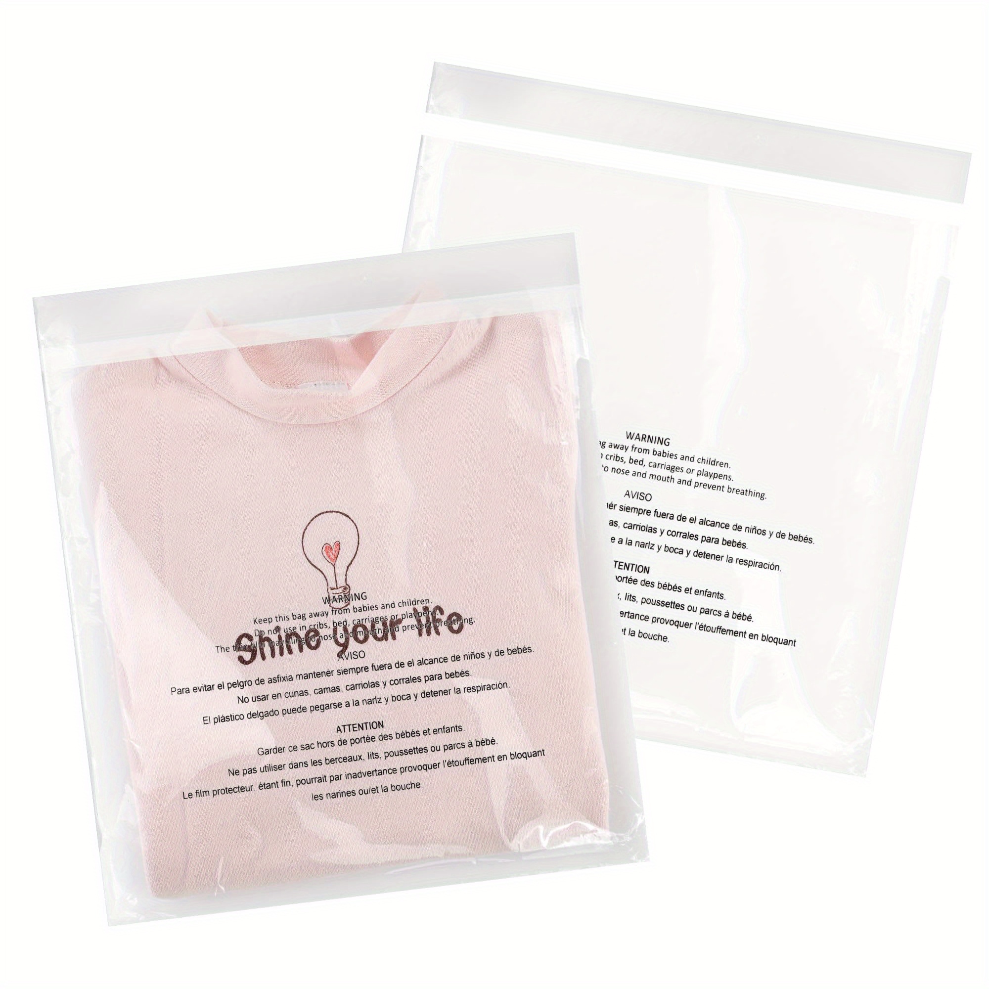 

500 Pcs - 10" X 13" Clear For Clothing - Suffocation Plastic 1.6 Mil For Shipping, Packaging, T- - Adhesive