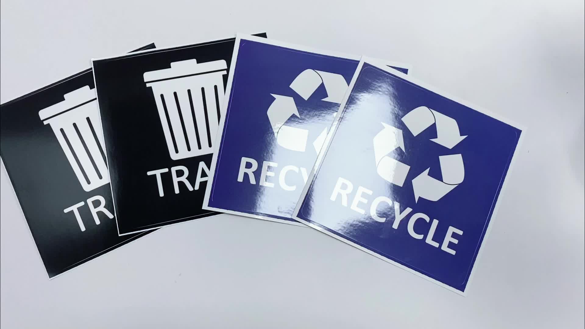 Pack Of 4 Trash Sign Decals Self Adhesive - Recycling Stickers 5 X 5 Inches  Recycle And Trash Sticker For Trash Can - Recycle Labels (Black) With Over