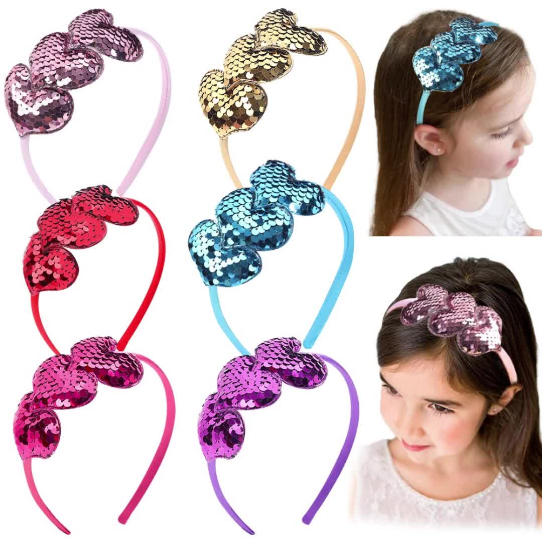 Baby Girls Glitter Sequin Heart Headband Hairband Head Hoops - Temu Canada