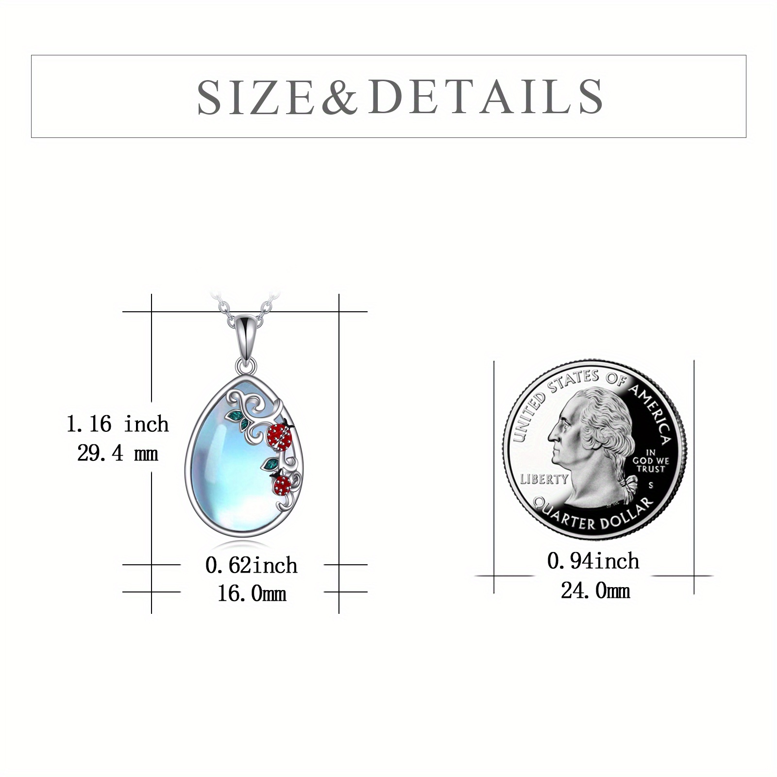 Red Ladybug Moonstone Mother Daughter Necklace Sterling Silver
