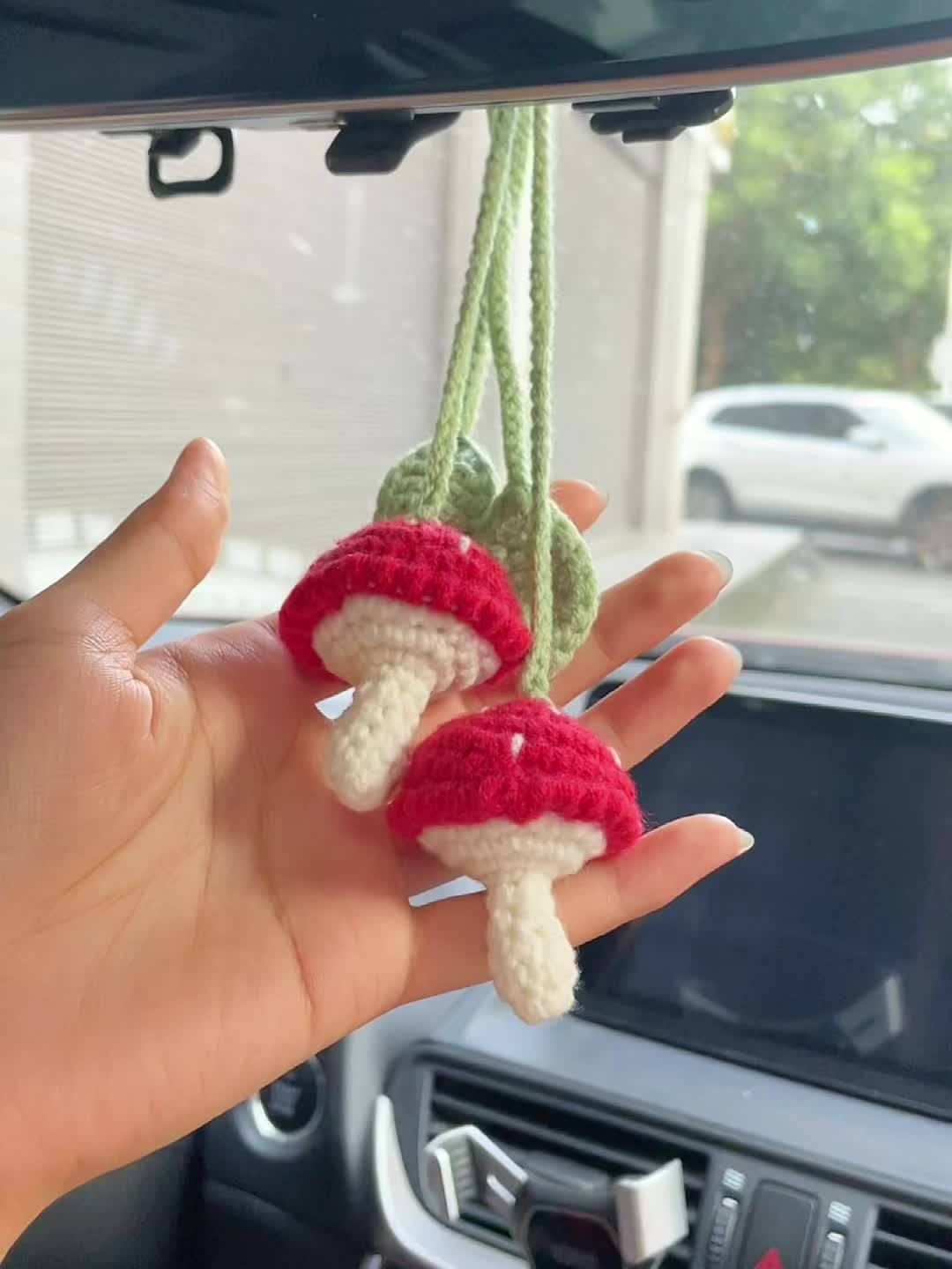 Rear View Mirror Accessories Cute Crochet Mushroom Frog - Temu