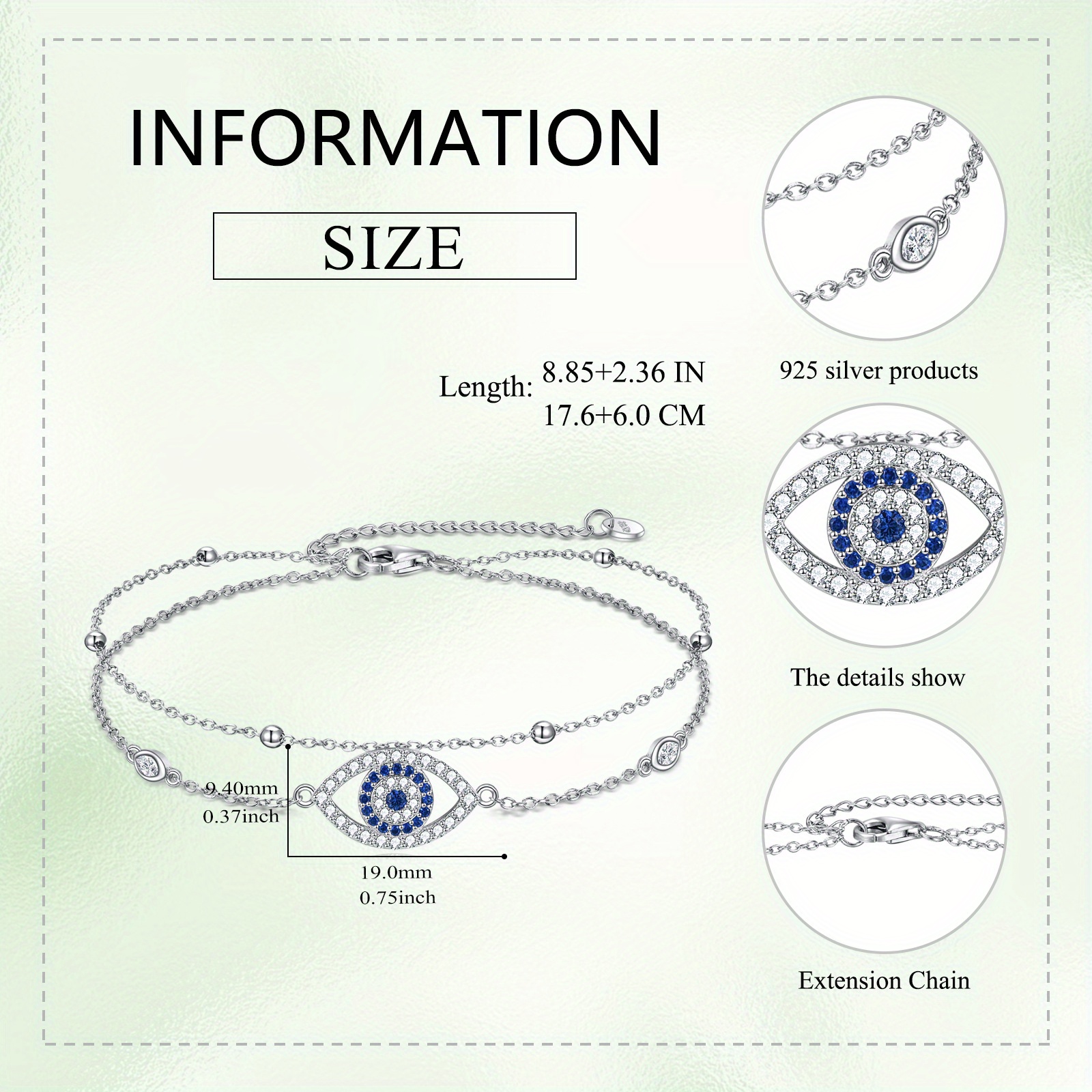 Double Layer Evil Eye Anklet Sterling Silver Adjustable Protection Amulet