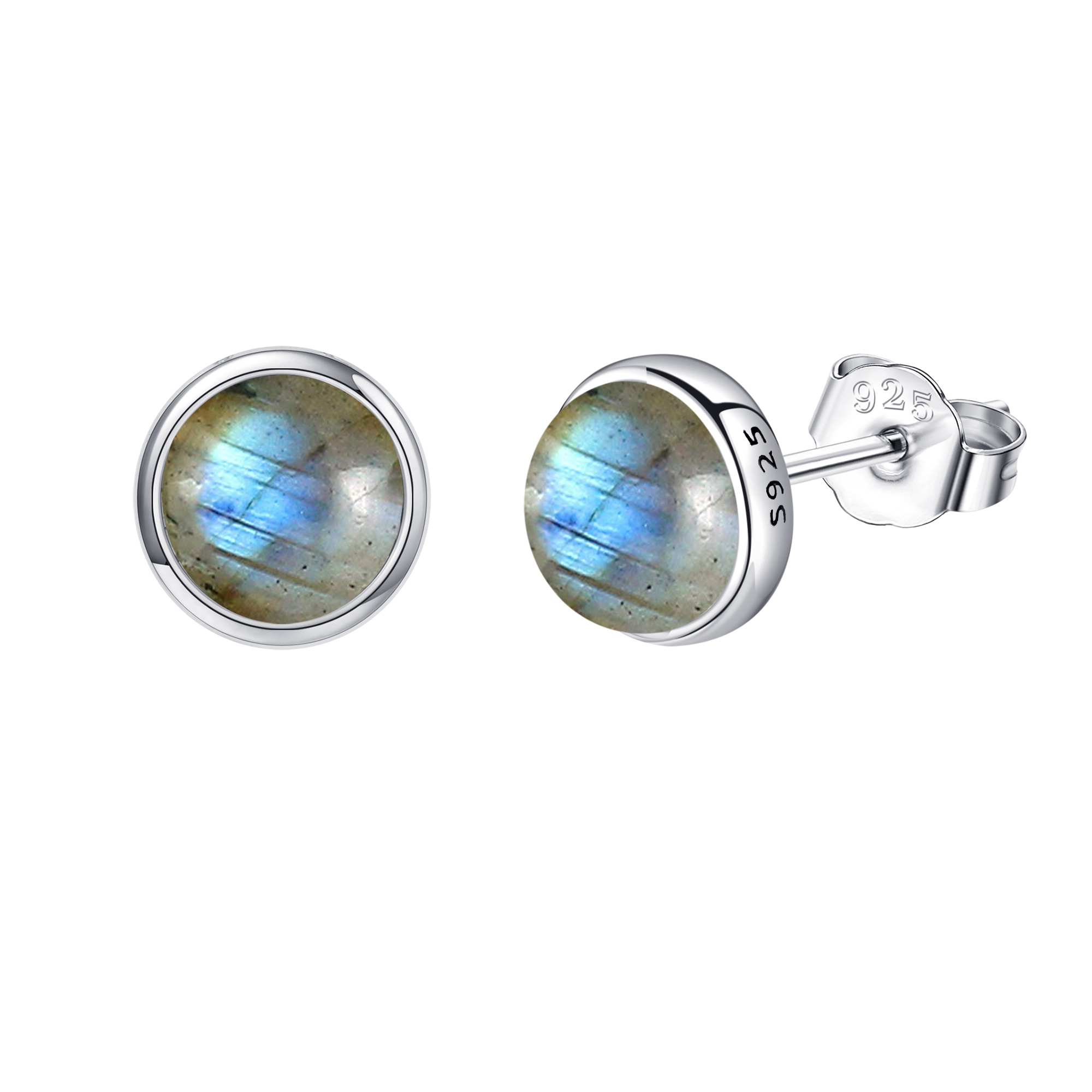 Image of 925 Sterling Silver Labradorite Stud Earrings For Everyday Men And Women; Birthday Presents; Christmas Gifts; Meaningful Gifts; For