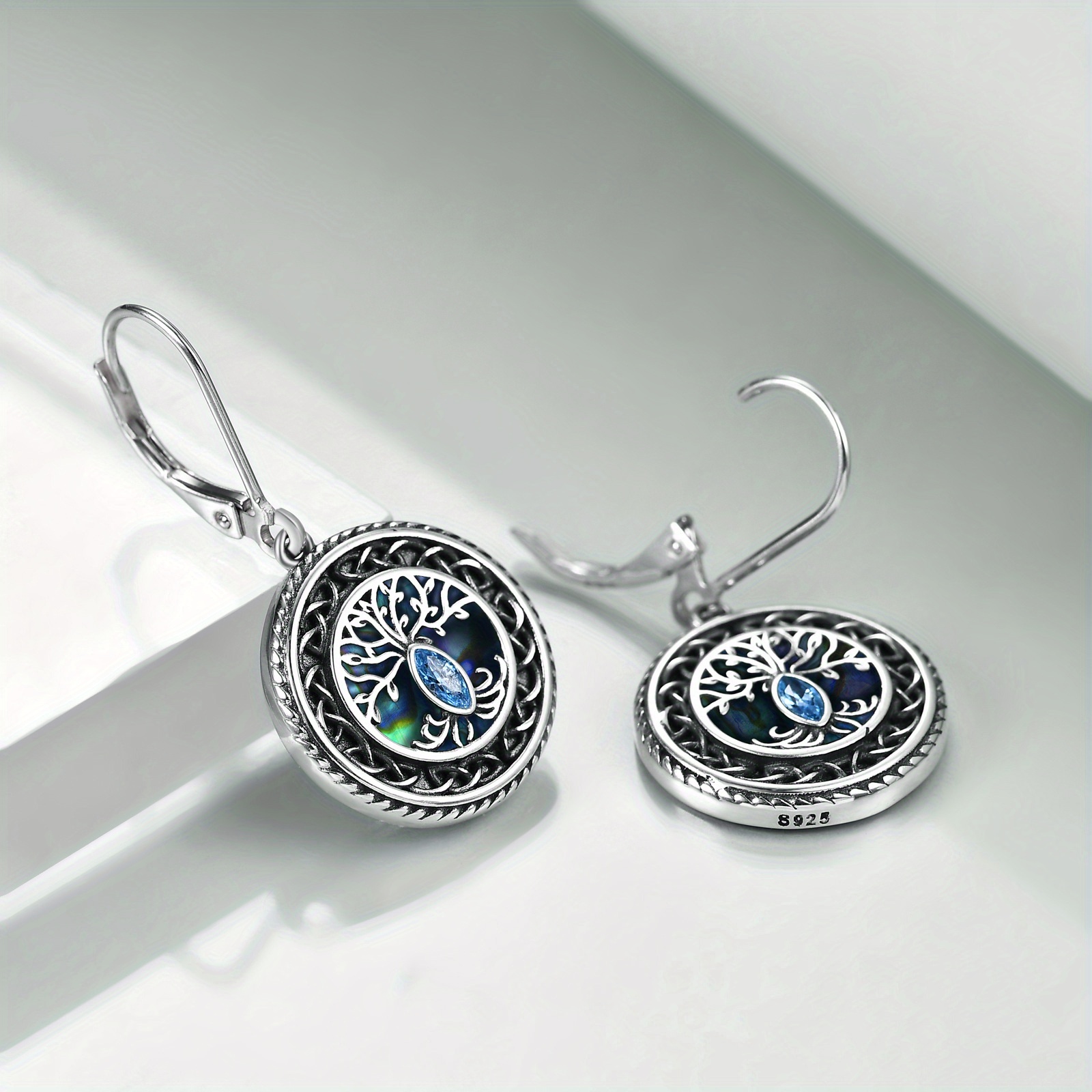 925 sterling silvery tree of life womens earrings fashion abalone shell jewelry mom sister friend birthday gift Product details 2