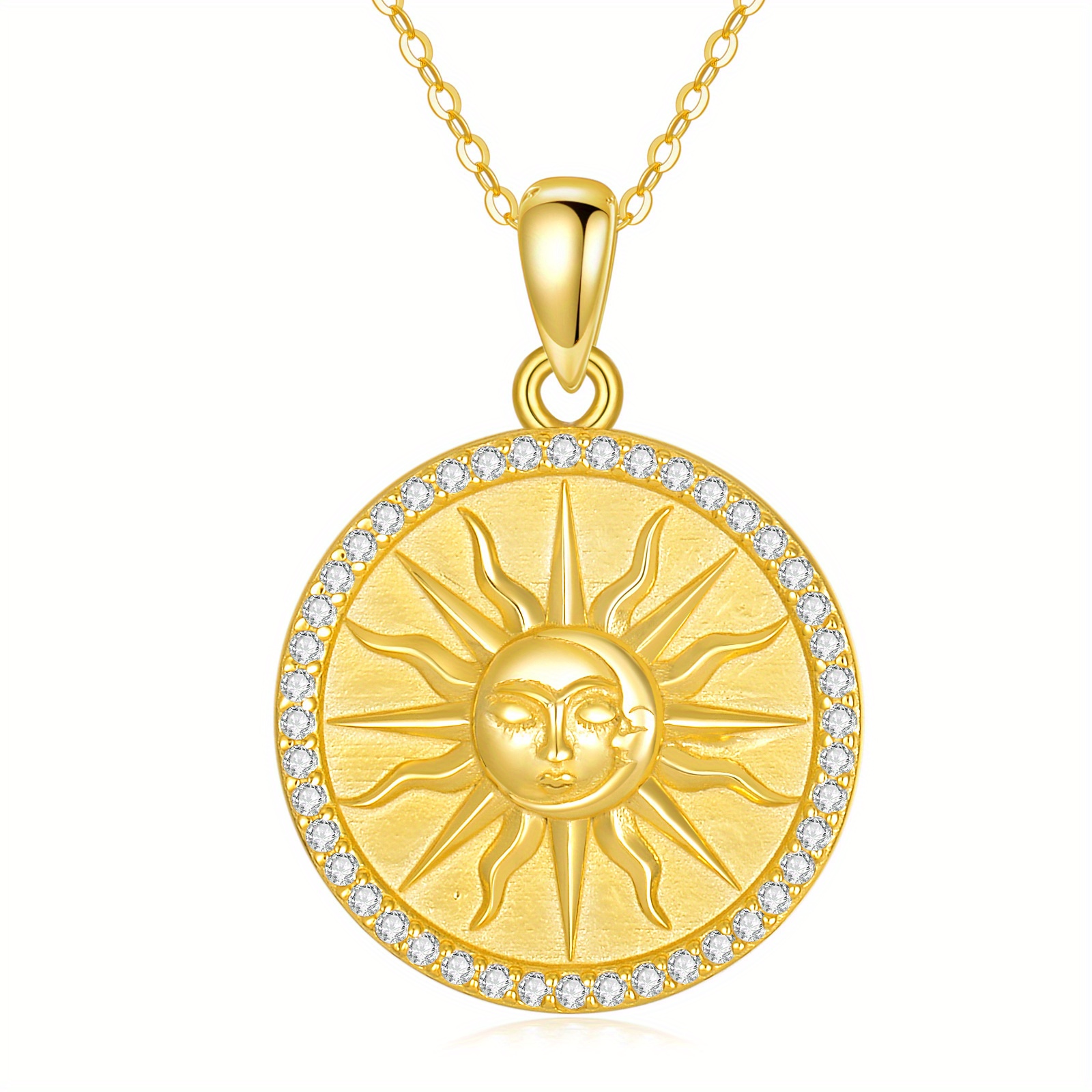 Women's 925 Sterling Silver Sun-Shaped Pendant Necklace Set with Synthetic Zirconia