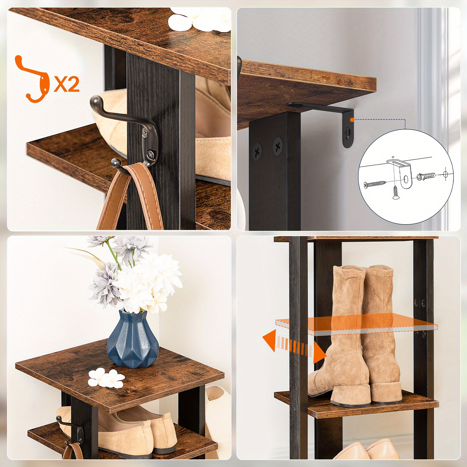 7-Layer Shoe Organizer, Wooden Shoe Storage Rack
