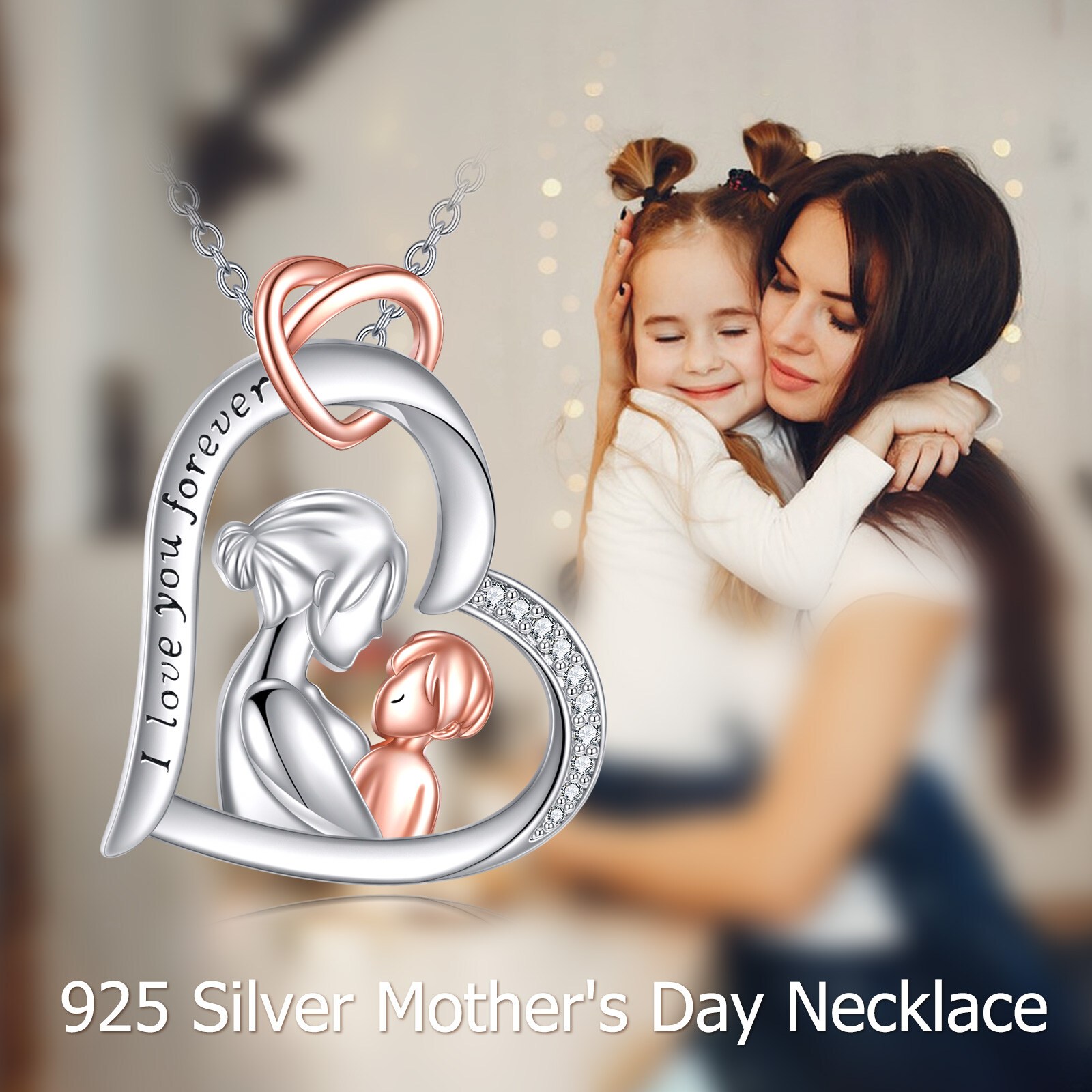 Adjustable Mom and Son Necklace, 925 Sterling Silver