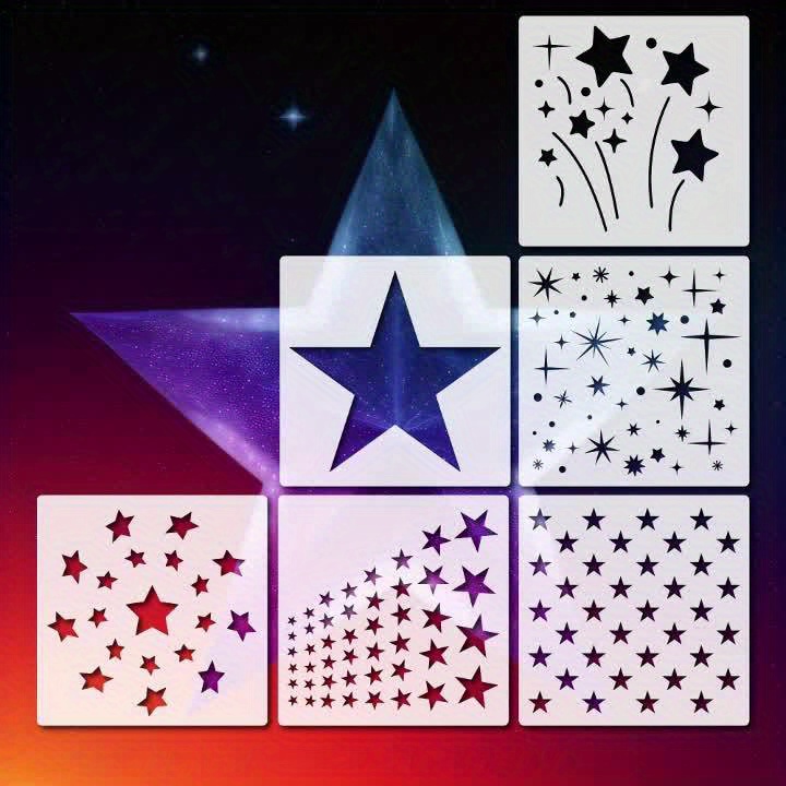 6pcs Stars Painting Stencils, 7.87 Inch Reusable Twinkle Star Theme  Stencils, Night Sky Stencils Sparkling Star Template For Painting On Wall  Wood Sig