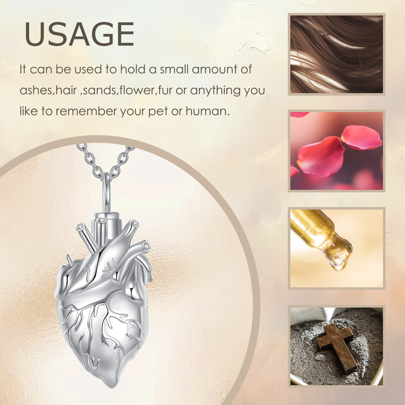 925 Sterling Silver Heart Urn Necklace for Ashes
