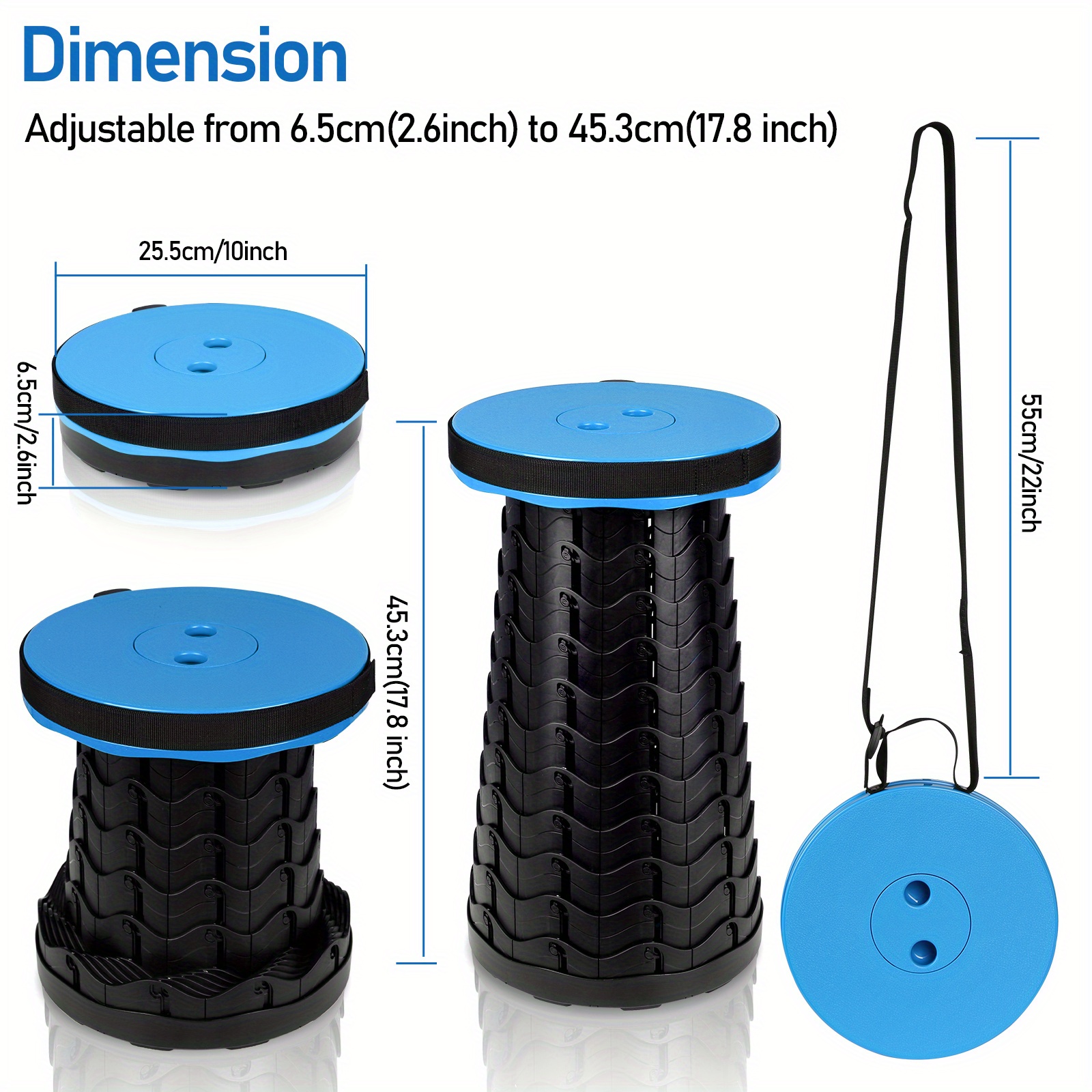 Image of Portable Folding Stool Foldable Camping Stool Foldable Mini Telescopic Stool Lightweight Stable Height Adjustable For Fishing Hiking Travel Barbecue, Max 180kg Load Capacity, Black/blue/red