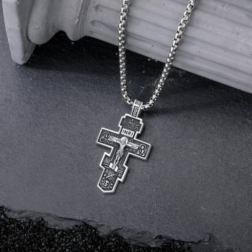 Orthodox Cross Necklace 925 Sterling Silvery Orthodox Cross Pendant Necklace Men s Jewelry