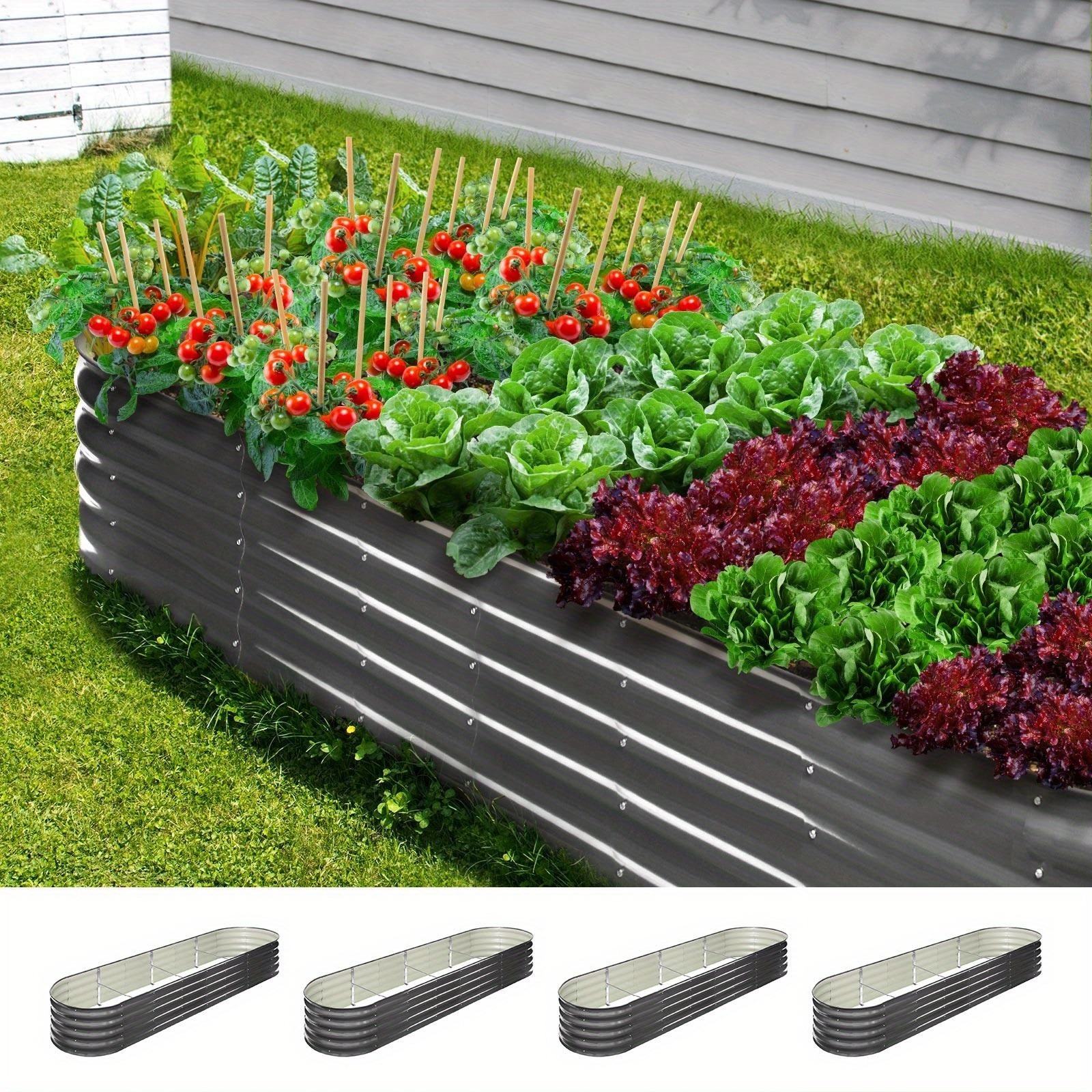 TEMU 4pcs Garden Bed 320x80x42cm Raised Galvanised Steel Instant Planter Oval