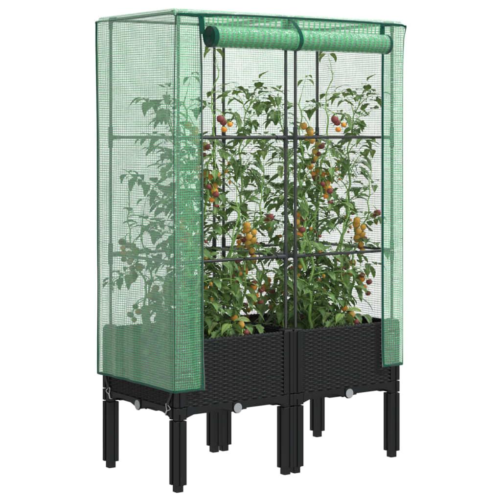 Raised Bed With Greenhouse Attachment, Rattan Look, 80x40x140 Cm